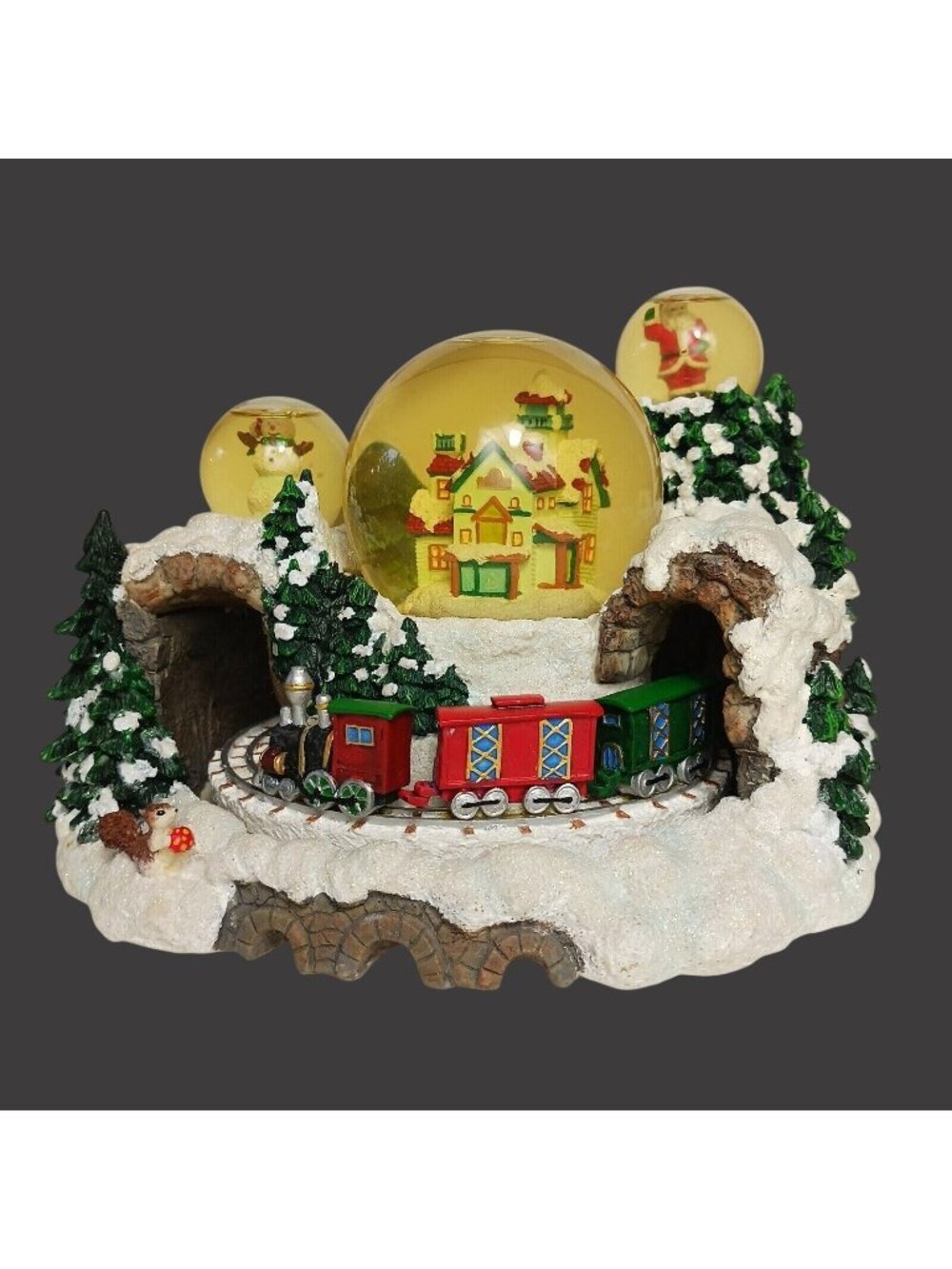 San Francisco Music Box Co Triple Snowglobe Rotating Train Musical Holiday Decor